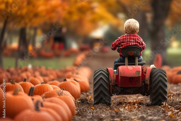Obraz little child in a pumpkin patch