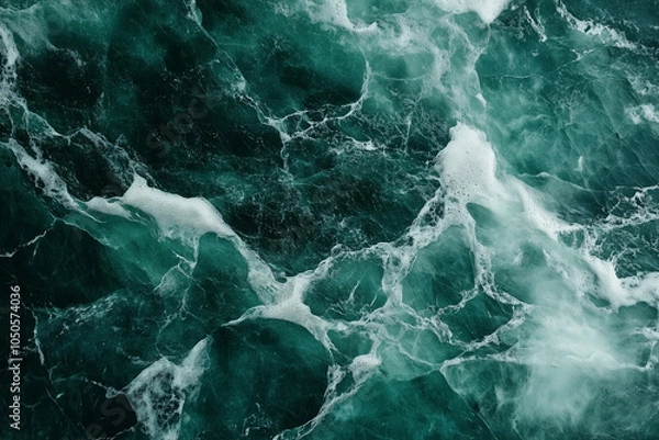 Fototapeta Abstract emerald green ocean waves with white foam
