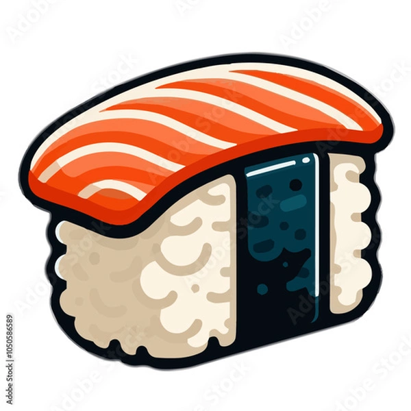Obraz Sushi, Cartoon brain vector icon, meal symbol, orange fish sign, bread meat art design