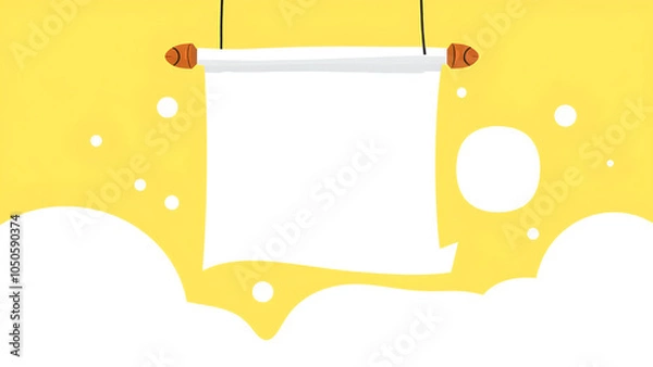 Obraz Cartoon-style blank scroll hanging on a colorful yellow background