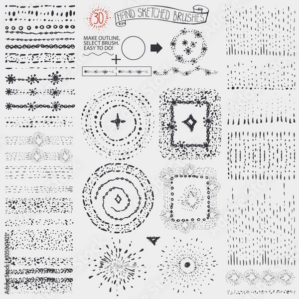 Obraz Doodle point pattern brushes,wreath,frame,burst.Black