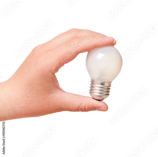 Obraz electric lamp in his hand on a white background