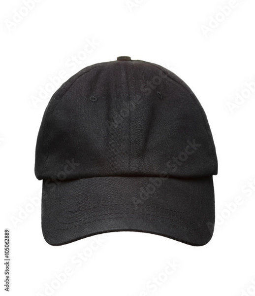 Obraz Black working peaked cap. Front  view. Isolated on a white backg