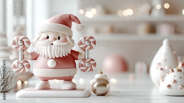 Fototapeta Santa dressed in workout gear, lifting barbells shaped like candy canes, looking determined but slightly fed up with getting sleighready