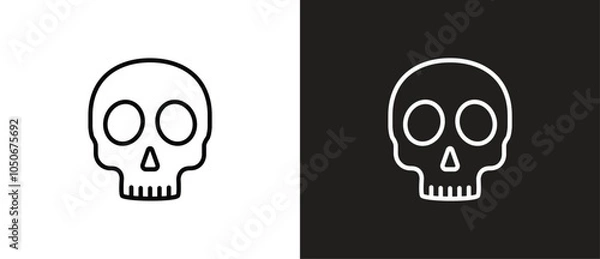 Fototapeta Line icon of Skull. Dangerous crossbones and skull icon. human head skeleton vector icon outline. Cute naive skull symbol. Skull vector illustration in black and white background. Editable stroke.