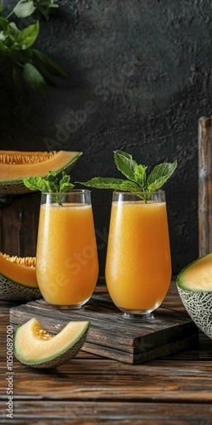 Fototapeta Refreshing Melon Juice with Mint Garnish - Summer Drink Recipe