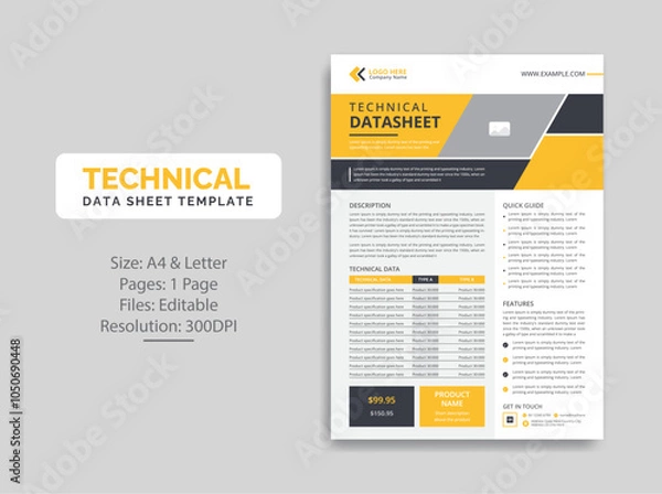 Obraz Technical Data Sheet template design
