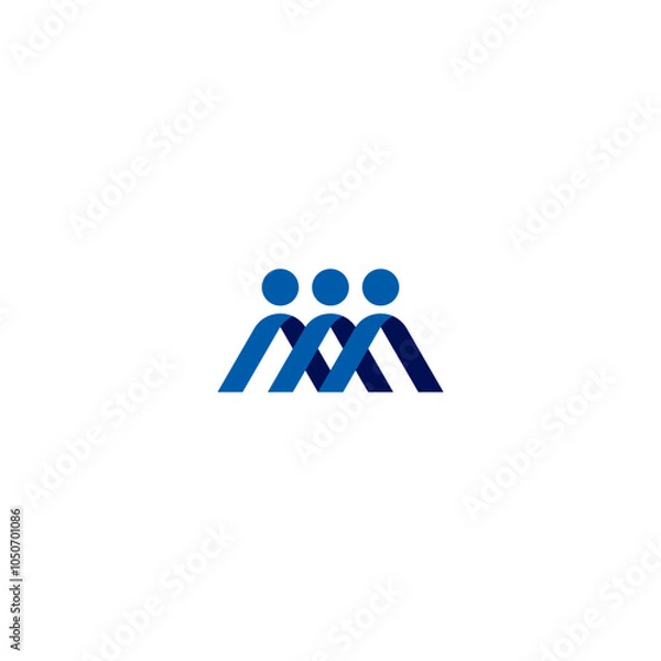 Fototapeta Abstract Blue People Logo Design: A modern and minimalist logo design featuring three stylized blue people figures, interconnected and forming a symbol of unity, community, and teamwork.
