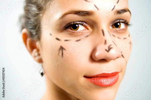 Obraz Face with lines for plastic surgery