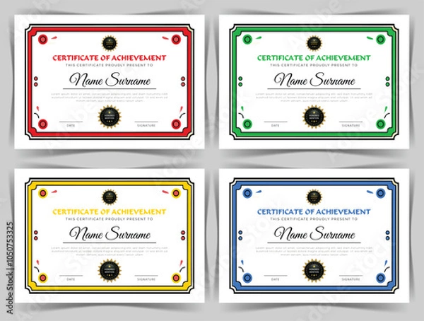 Obraz Education Certificate of Achievement Template Design, 4 Color Bundles