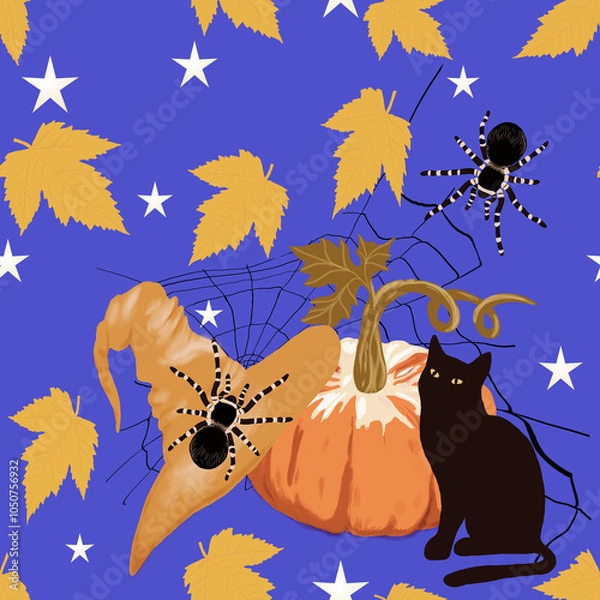 Obraz Halloween seamless pattern with cat 