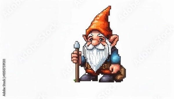 Obraz drawn pixel gnome on white background