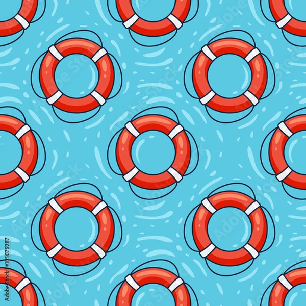 Obraz Lifebuoy on water seamless pattern
