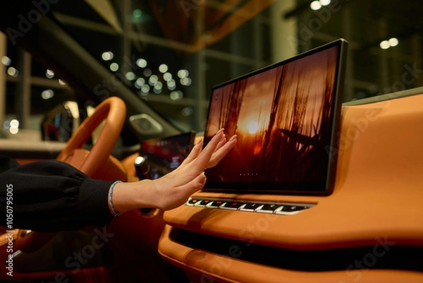 Fototapeta A modern car interior with advanced touchscreen controls enhances user experience and convenience