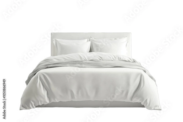 Fototapeta Modern white bedding set with decorative pillows arranged on a neatly made bed showcasing minimalist design aesthetic