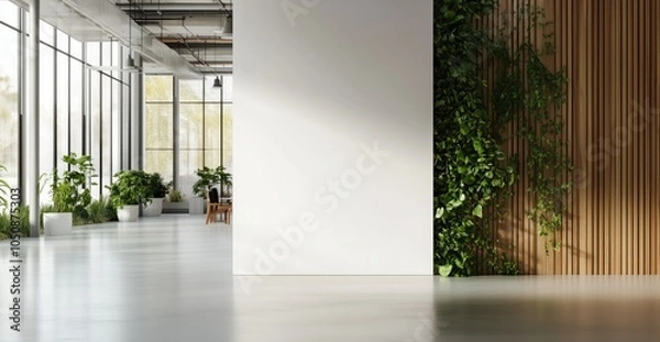 Fototapeta Mock-up of white wall in modern office interior, empty space for your content