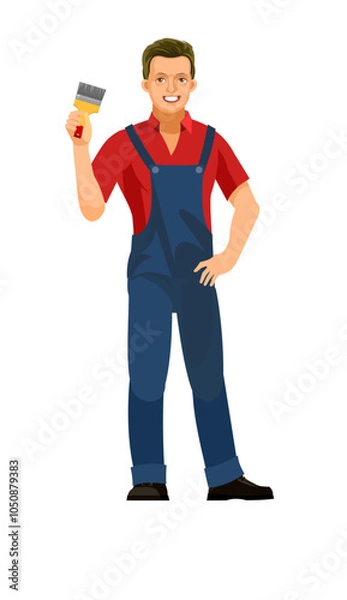 Fototapeta Painter. Worker in overalls. Fun cartoon style. object isolated on white background. Vector Character standing.