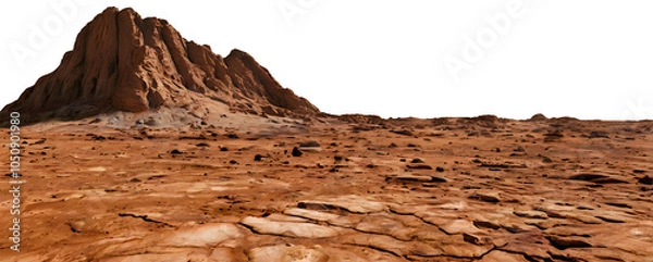 Fototapeta Detailed Martian Landscape with Vast Red Desert Mountain Ranges and Barren Terrain on a Transparent Background for Space Enthusiasts