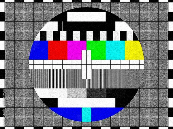 Fototapeta Glitch camera effect. Retro VHS background. Old video template. No signal. Static TV noise, bad TV signal.	
