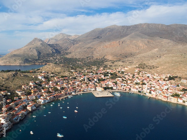 Obraz Port of Chalki island, Greece,aerial view