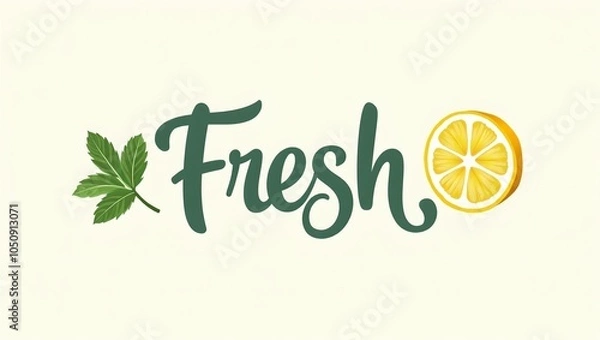 Fototapeta Refreshing Fresh text with mint and lemon slice