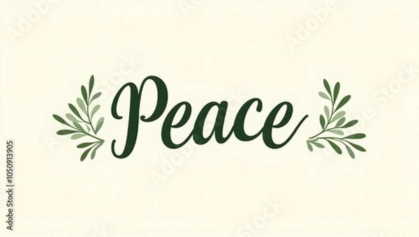 Fototapeta Word Peace in elegant font with olive branches symbolizing harmony