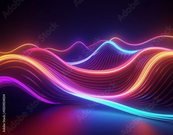 Fototapeta 3d rendering abstract background of colorful neon wavy line glowing in the dark modern simple wallpaper