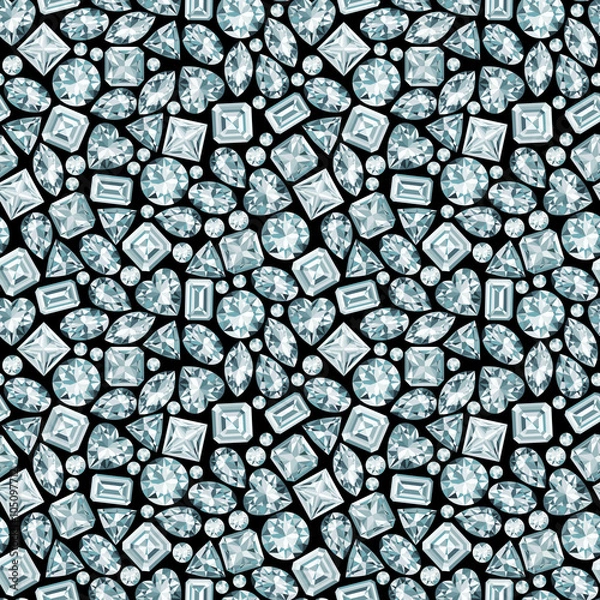 Fototapeta Black background with diamonds seamless pattern. No gradient use