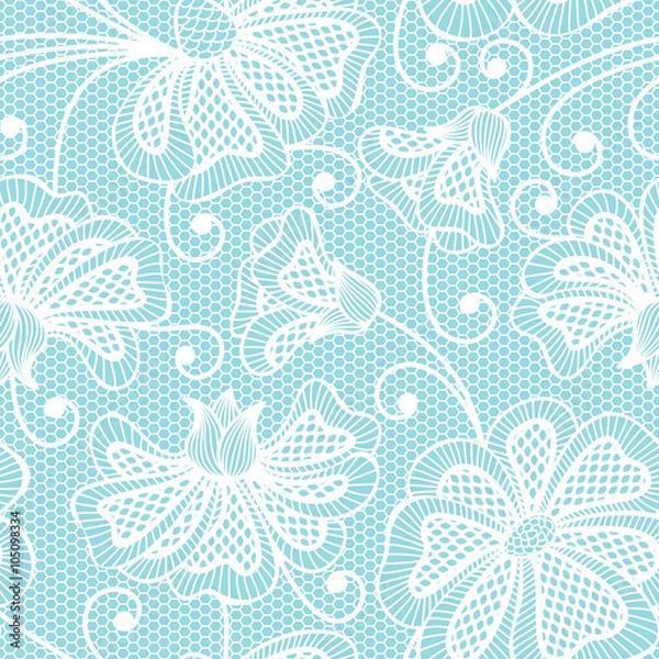 Fototapeta White seamless flower pattern on blue background