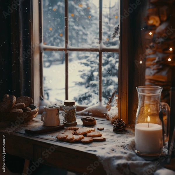 Obraz cup of coffee and cookies