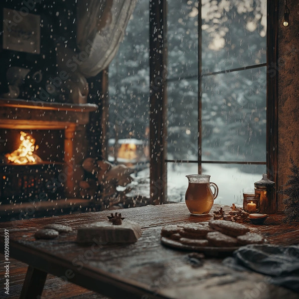 Obraz fireplace with christmas decorations