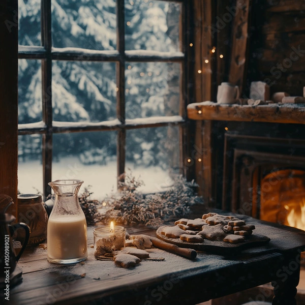 Obraz fireplace with christmas decorations