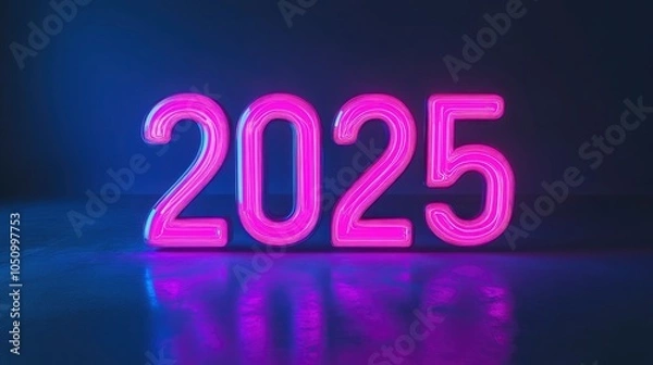 Fototapeta 3D Text Logo, "2025", Neon Color, AI Design Company, PxxH color is Neon pink, HxxE color is neon blue , ai