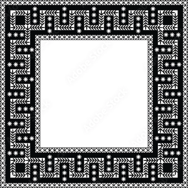 Fototapeta Decorative border frame with fir branch and snowflakes