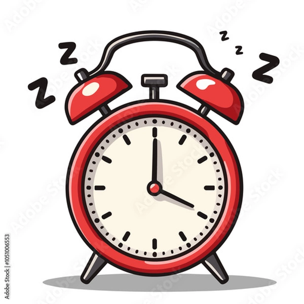 Fototapeta Red alarm clock with sleep symbols, vector illustration  