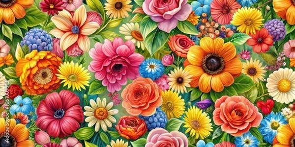 Fototapeta A Vibrant Tapestry of Blossoms in Full Bloom, Each Petal a Brushstroke of Nature's Palette
