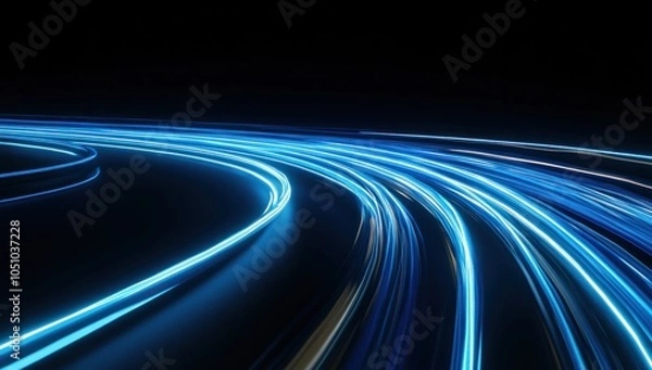 Obraz Abstract Blue Light Trails on Black Background