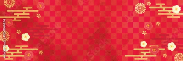 Obraz 赤色の水彩タッチ和柄背景