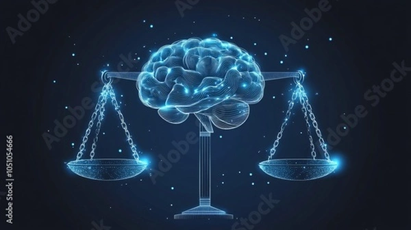 Obraz Brain on a Scale of Justice, Abstract Concept of Law and Mind