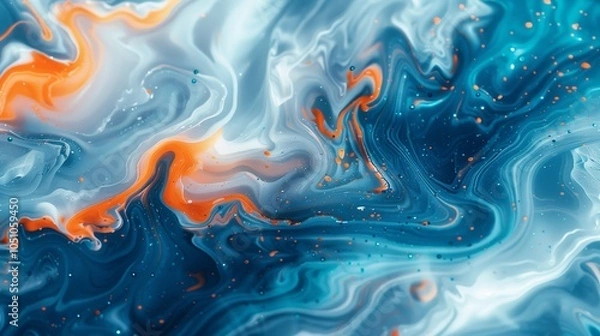 Fototapeta Abstract blue, orange and white fluid background with swirling liquid shapes in the style of liquid shapes