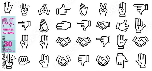 Fototapeta hand gesture icons, finger actions, hand icons, gesture icons, finger symbols, hand signs, thumb up icon, peace sign icon, pointing hand icon, handshake icon