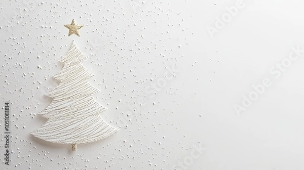 Fototapeta A textured white card with a minimalist Christmas tree made of simple lines and dots, allowing the message to shine.