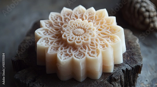 Fototapeta Intricate geometric soap carving inspired by natural patterns, showcasing beautiful floral design. This artistic piece adds elegance to any setting