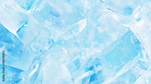 Fototapeta A close-up image of clear ice cubes with a cool blue hue, highlighting their texture and clarity for beverage presentations and food photography.