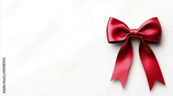 Fototapeta Red bow on a white background with space for text, created with Generative AI technology