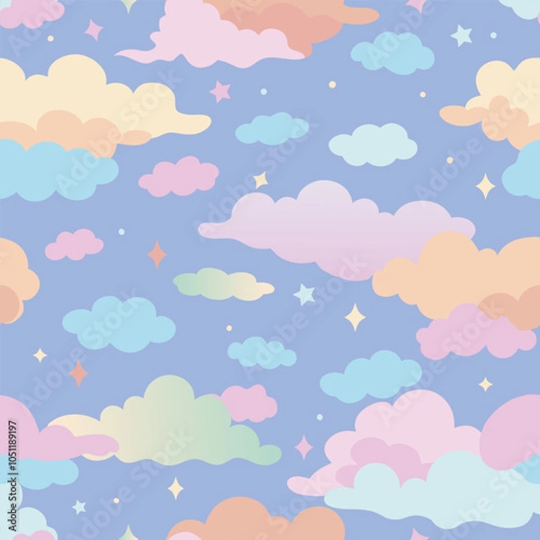 Fototapeta Sweet colored clouds with wavy graphics.Seamless pattern vector background.