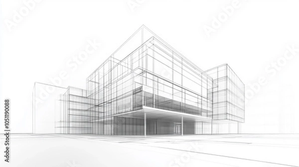 Fototapeta Modern Architecture building construction perspective design, building sketch line drawing on white background  Modern Architecture building construction perspective design, building sketch line

