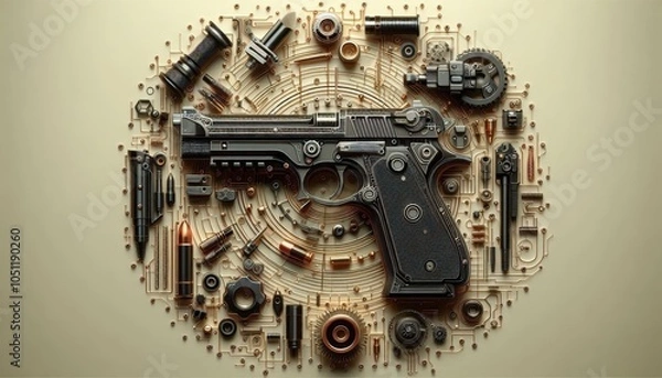 Fototapeta Futuristic Gun with Mechanical Elements