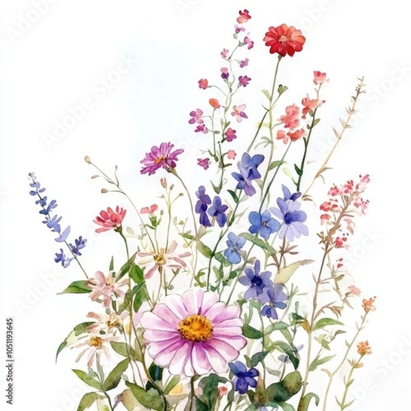 Fototapeta A vibrant floral composition showcasing a variety of wildflowers in full bloom perfect for nature enthusiasts and art lovers alike