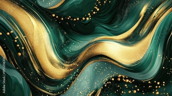 Obraz Elegant abstract pattern in gold and emerald, inspired by fractals, symbolizing luxury and refined design